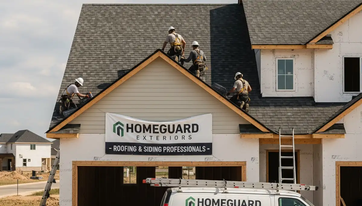 Roof installation contractors working on vinyl siding home in Knoxville, TN