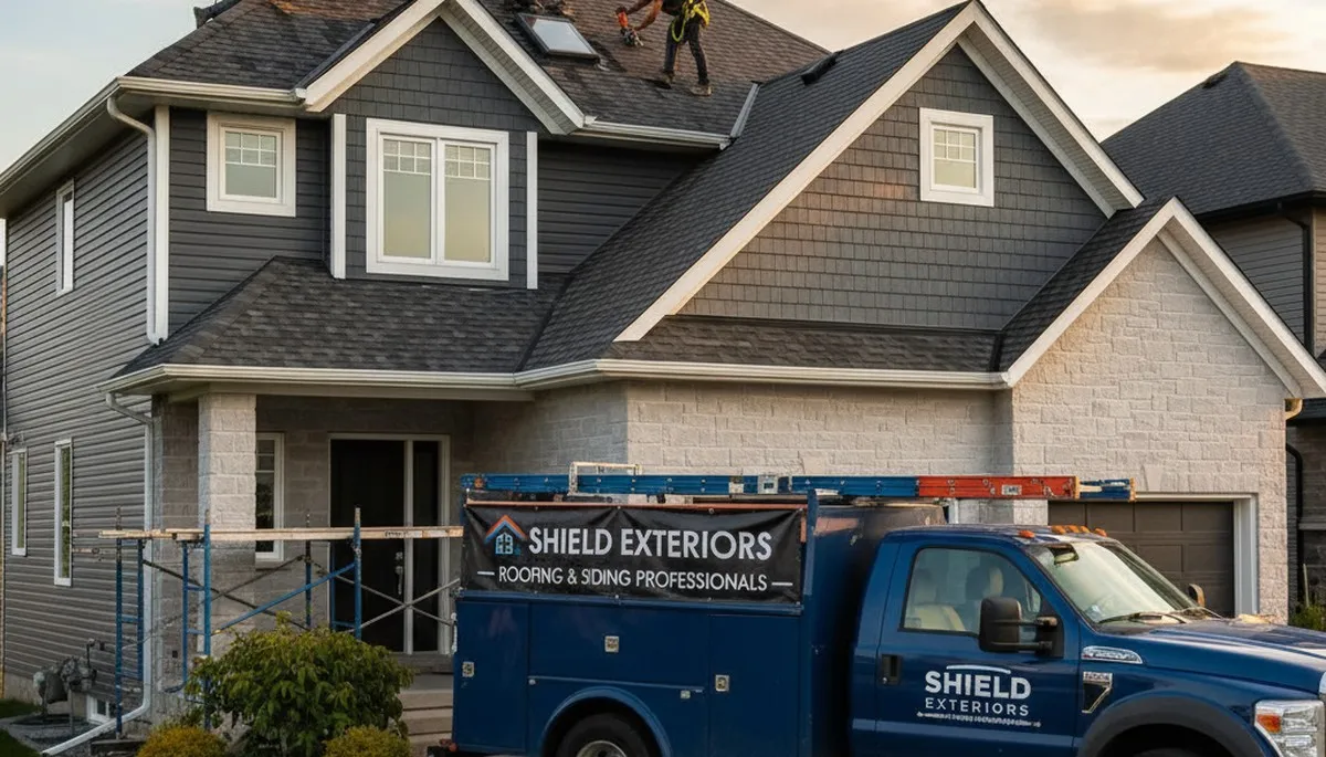 Vinyl siding contractors repairing storm-damaged roof in Knoxville, TN