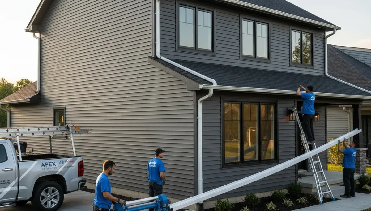 Seamless gutters installed on a Knoxville, TN home by a professional vinyl-siding contractor