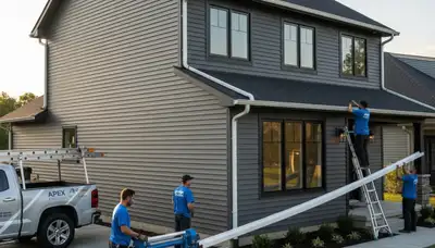 Seamless gutters installed on a Knoxville, TN home by a professional vinyl-siding contractor