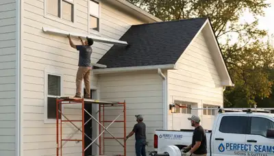Seamless gutters installed on Knoxville, TN home by Next Level Exteriors for rain protection