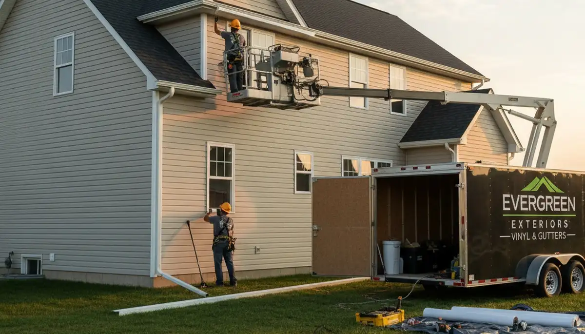 Professional seamless gutter installation on vinyl siding home in Knoxville, TN