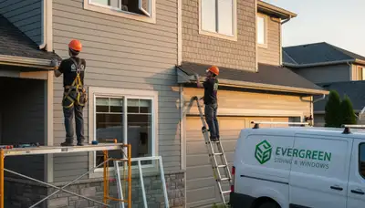 Technician repairing home window and siding in Knoxville, TN by Next Level Exteriors